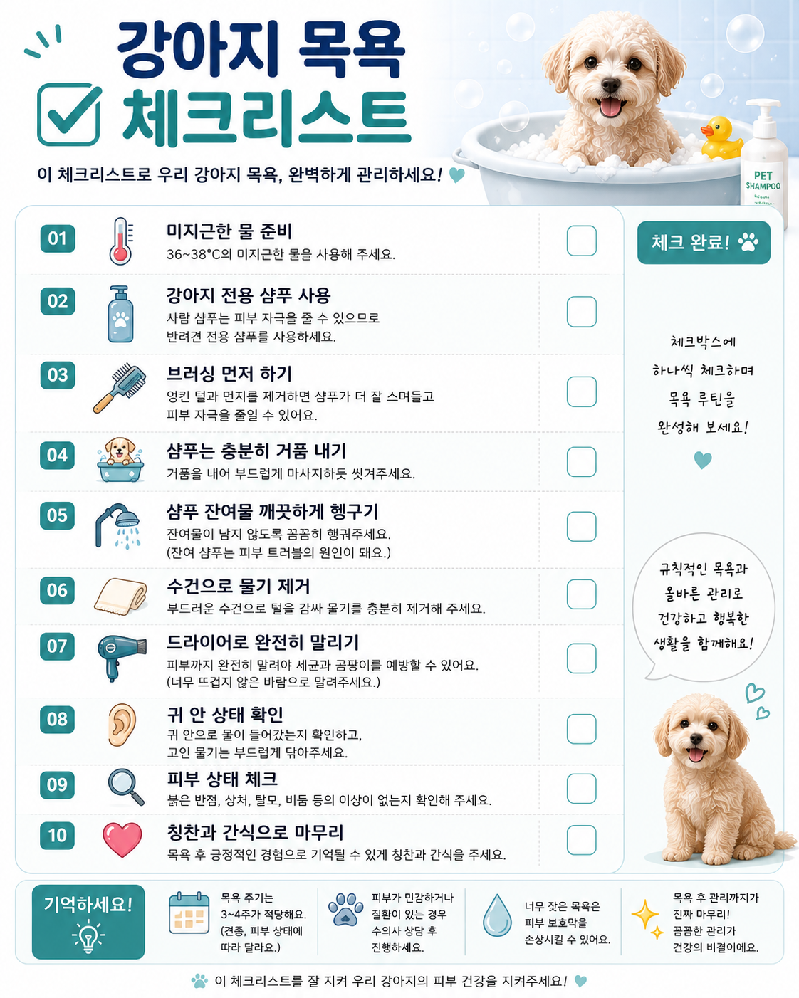 강아지 목욕 체크리스트 이미지