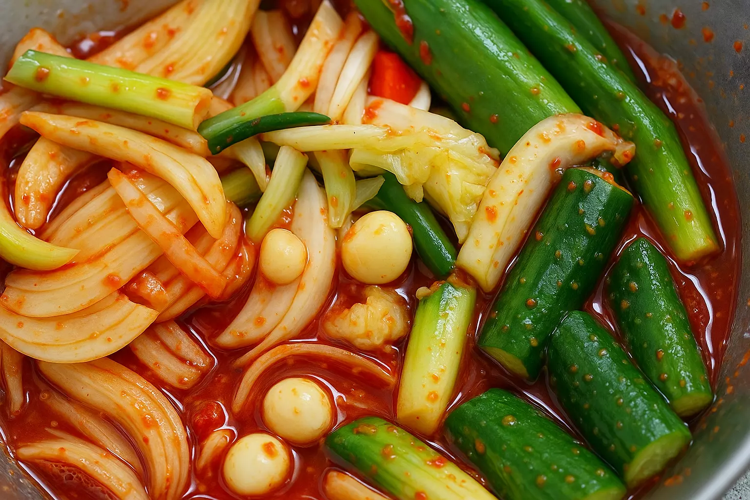 보기만 해도 침 고인다! 신선한 채소와 고추장 양념이 어우러진 비주얼! 지금 이 양념 비법이 궁금하지 않나요?