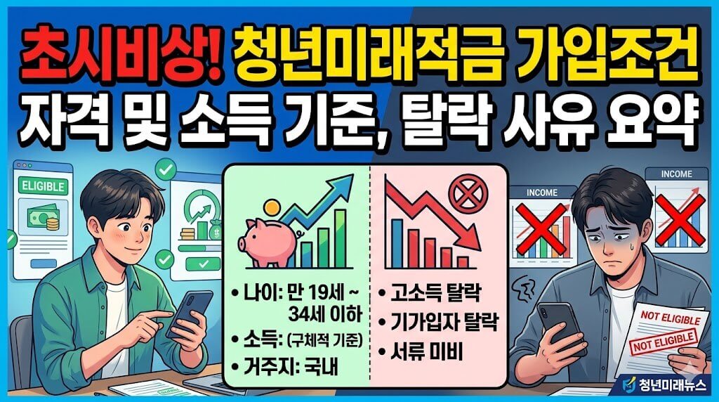 청년미래적금 가입 자격과 소득 기준 안내, 탈락 사유 아이콘