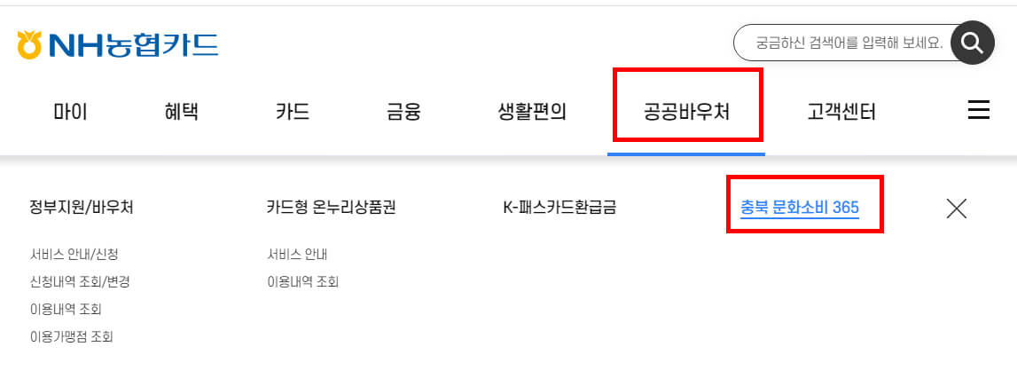공공바우처 &gt; 충북문화소비365 선택
