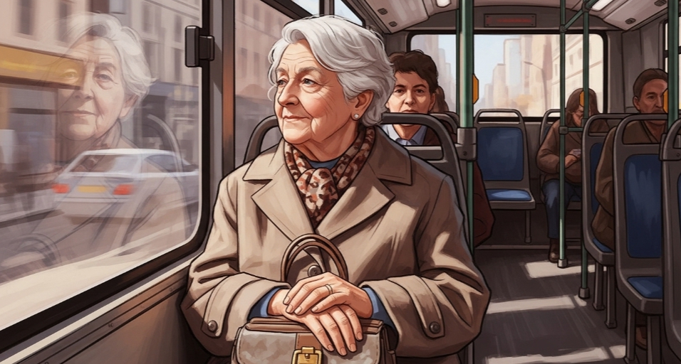 ㅊ어르신, 대중교통 버스 이용하는 일러스트