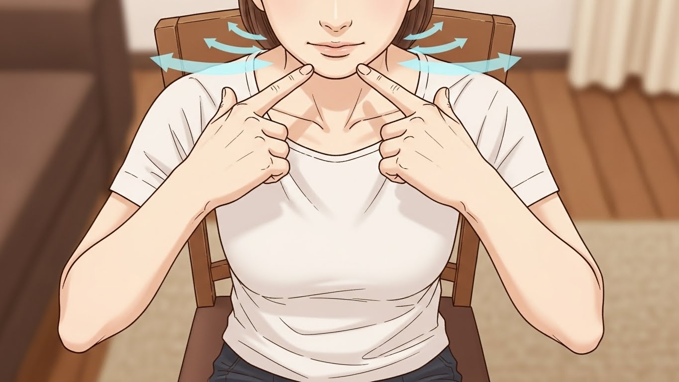 턱을 당기는 운동을 하는 사람의 옆모습 일러스트