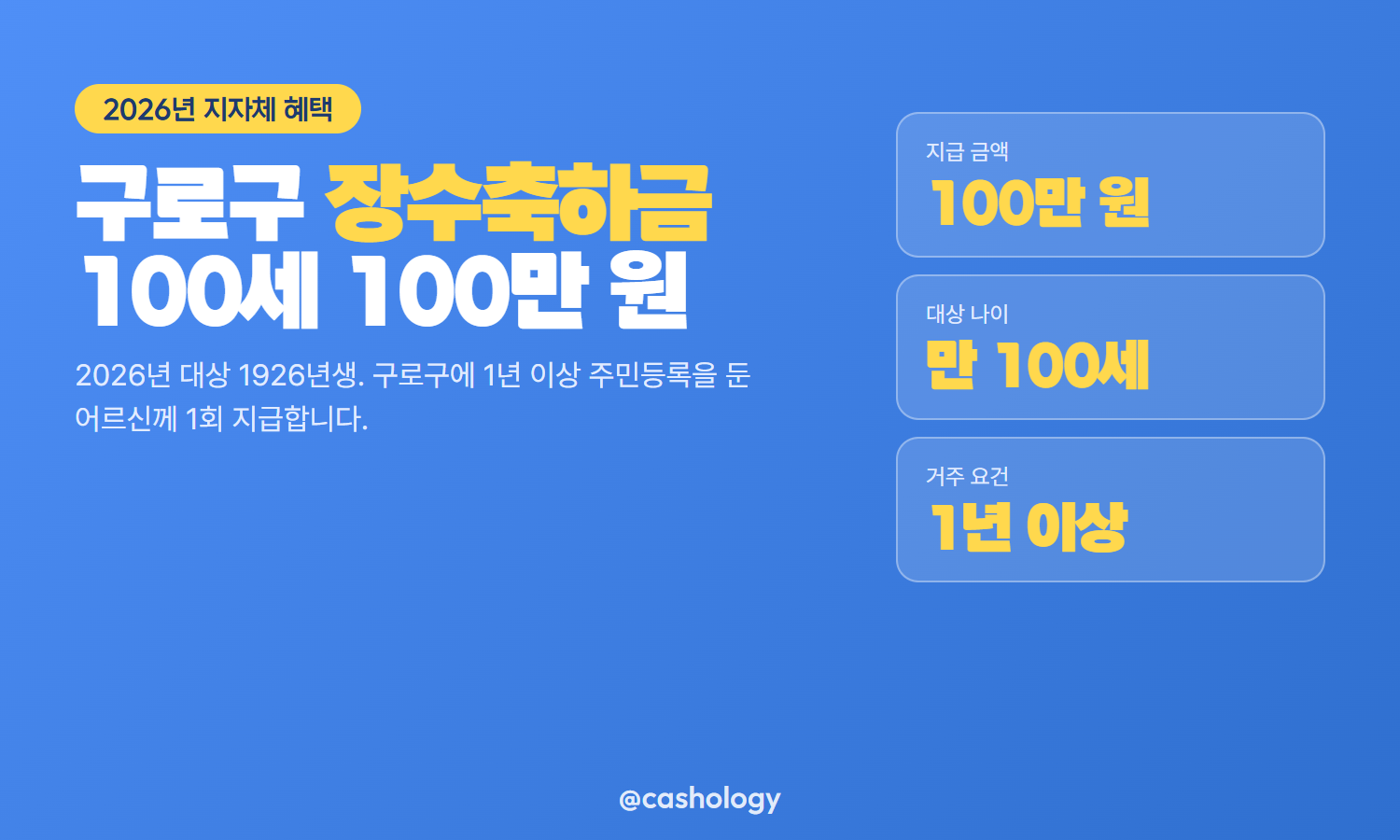 구로구 장수축하금 100세 100만 원 대표 안내