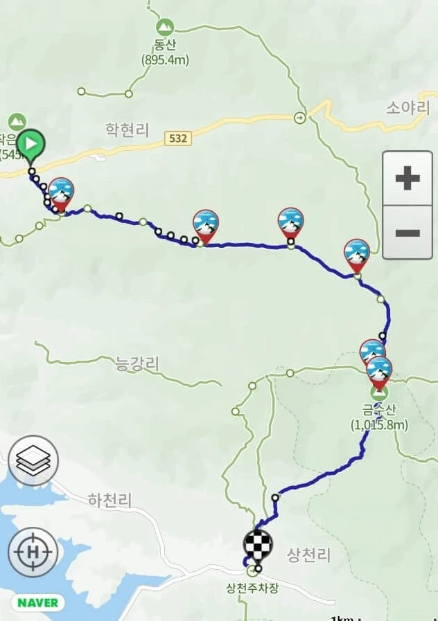 금수산 공룡능선의 등산지도