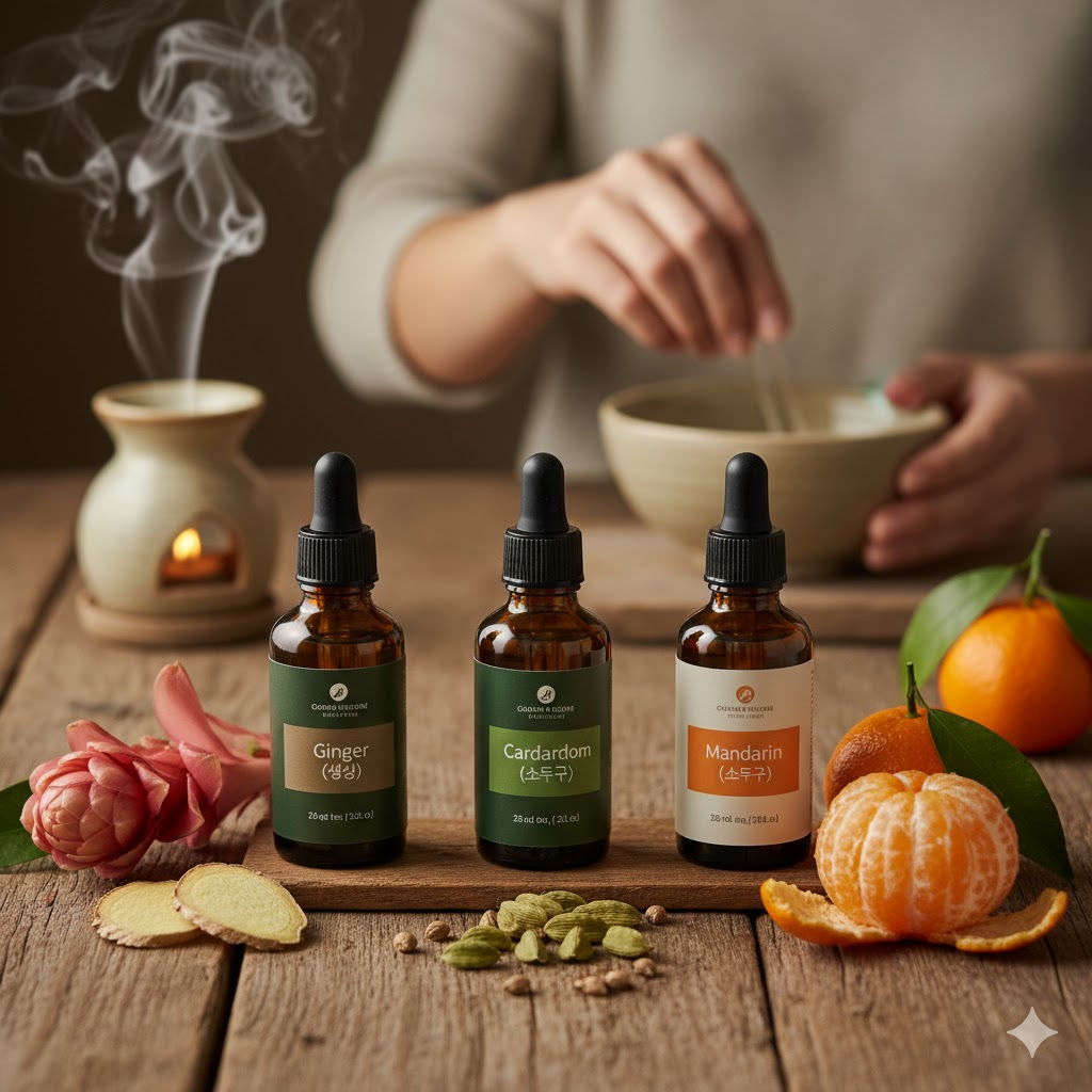 비위 건강 아로마 오일 진저 카다멈 만다린 에센셜 오일