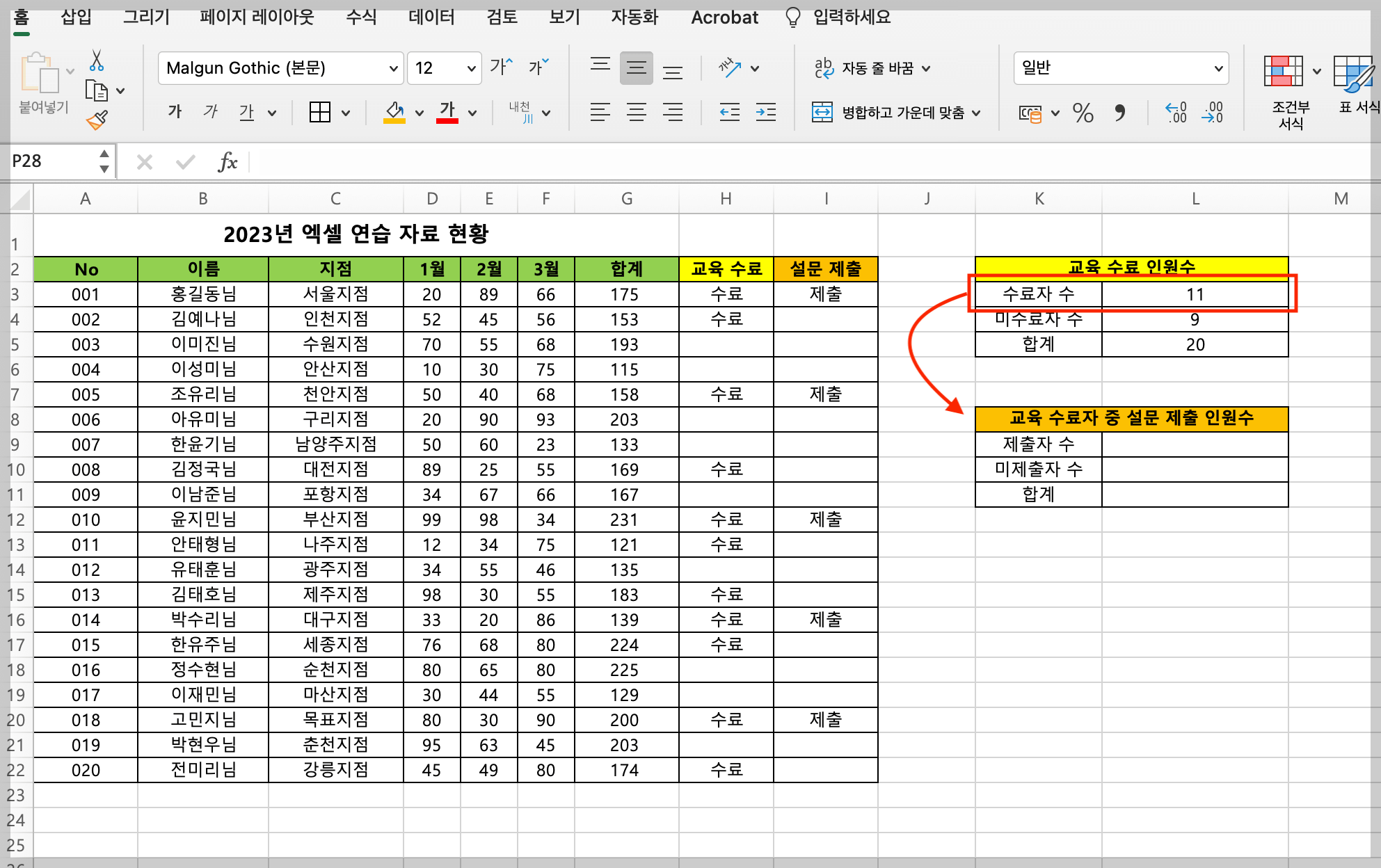 엑셀 COUNTIFS 1