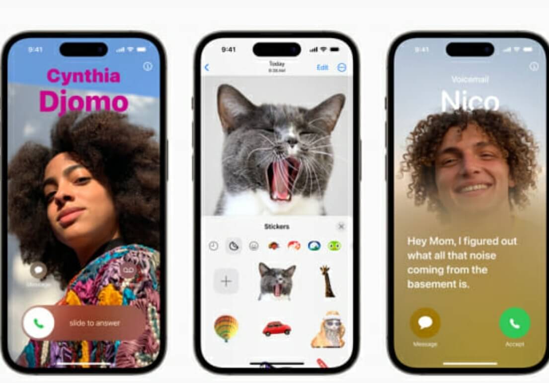 왼쪽부터 연락처포스터/신규스티커/실시간 음성메시지