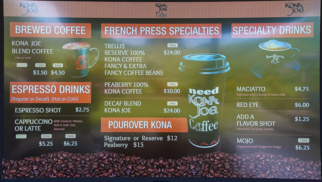 코나 조 메뉴 구성