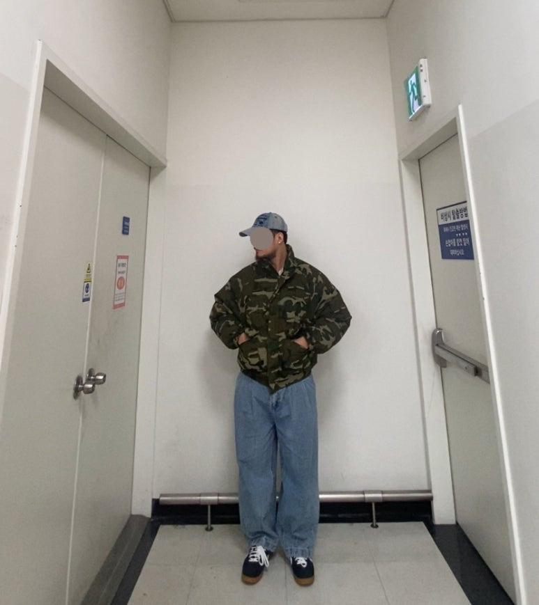 데일리룩('26.1.19.)엑스톤즈 크라운 워싱 데님 볼캡 , 파르티멘토 카모패딩 카모점퍼 밀리터리패딩, 무신사스탠다드 벌룬 팬츠, 컨버스 올스타 클래식 트레이너 옥스 스웨이드