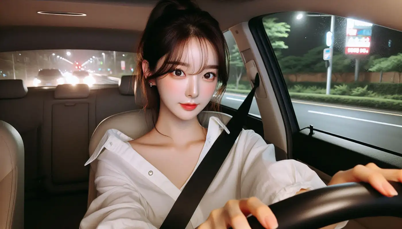 자율주행-자동차-원리를-살펴보는-여성의-모습