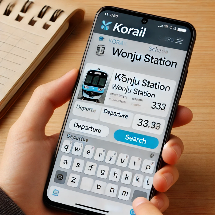 코레일 웹사이트에서 원주역 KTX 시간표를 조회 중인 스마트폰 화면