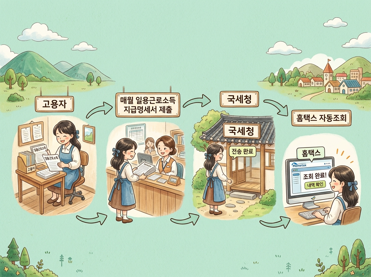 일용근로 지급명세서 제출 자동 반영 구조 인포그래픽