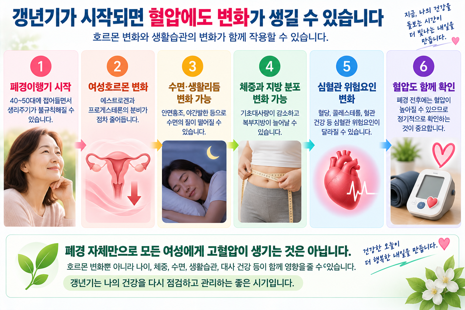 폐경이행기 호르몬 변화와 혈압의 관계를 설명하는 그림