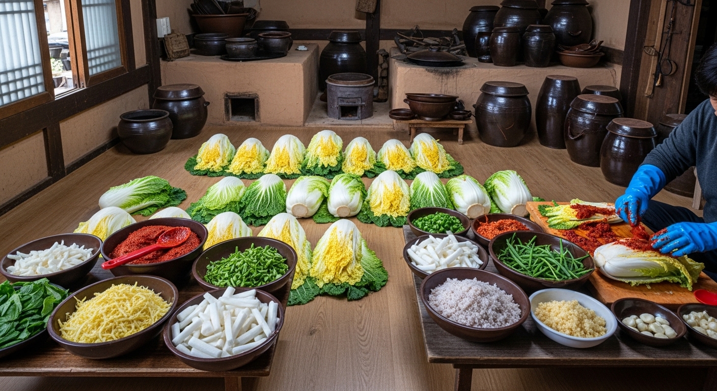 절임배추와 김장양념 준비