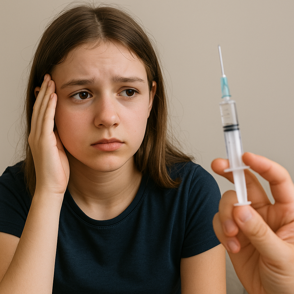 청소년이 주사를 앞두고 불안해하는 모습