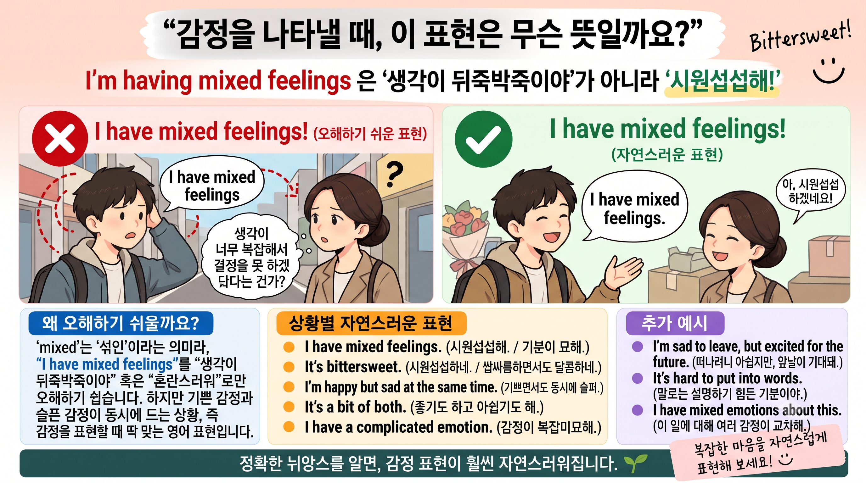 I have mixed feelings 시원섭섭하다