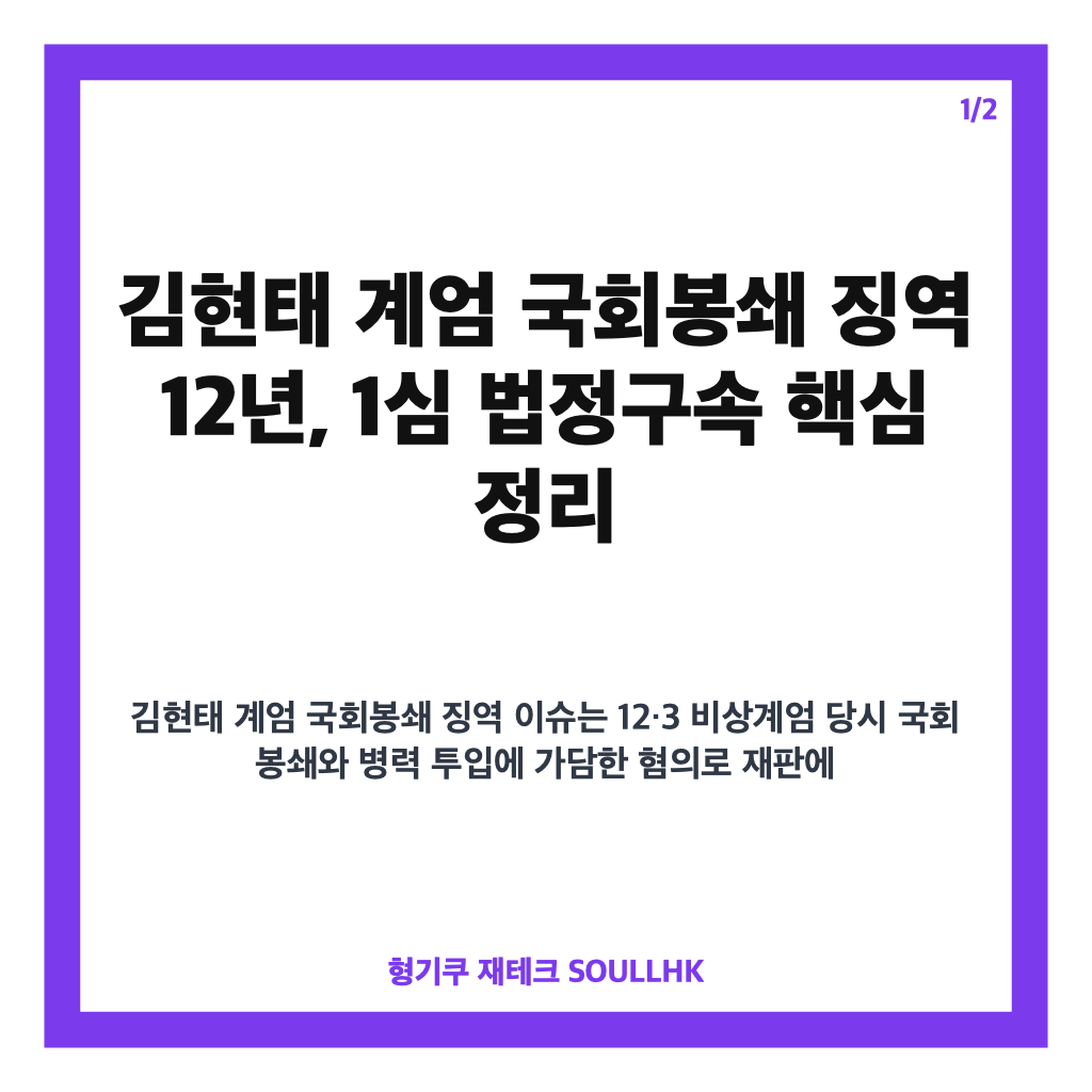 김현태 계엄 국회봉쇄 징역 12년, 1심 법정구속 핵심 정리 카드뉴스 1
