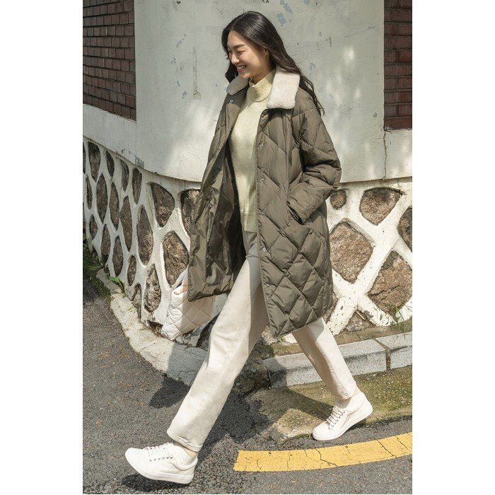 에피그램 여성 메리노 퀼팅 롱다운 EFUCW22601KHX