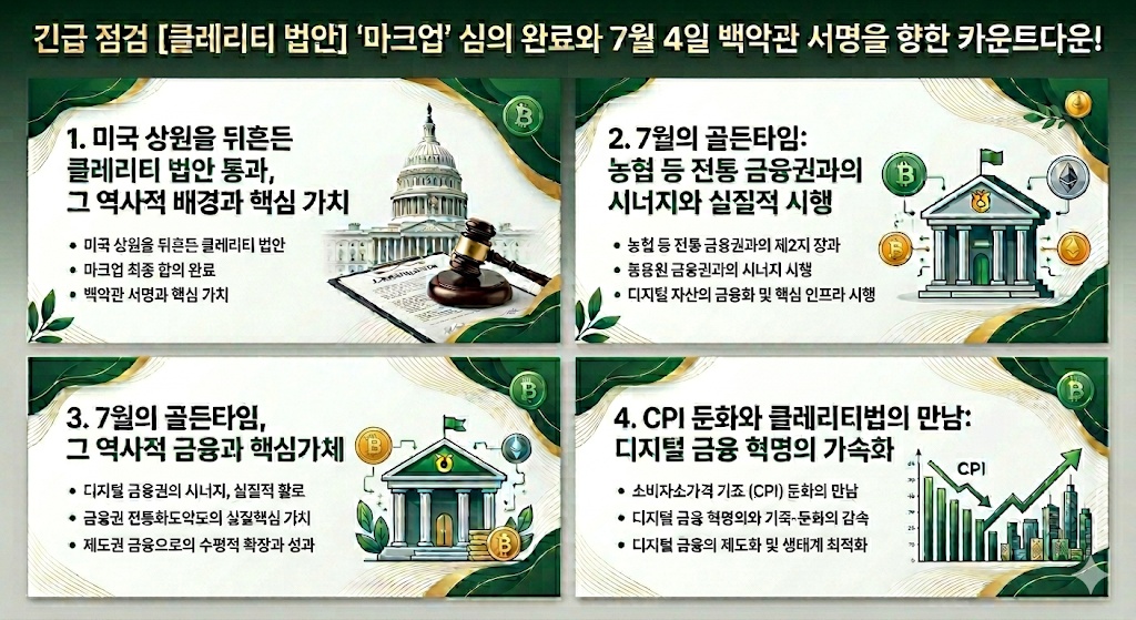 긴급 점검, 글래리티 법안 '마크업' 심의 완료와 7월 4일 백악관 서명: 디지털 금융 혁명의 가속화가 시작되다