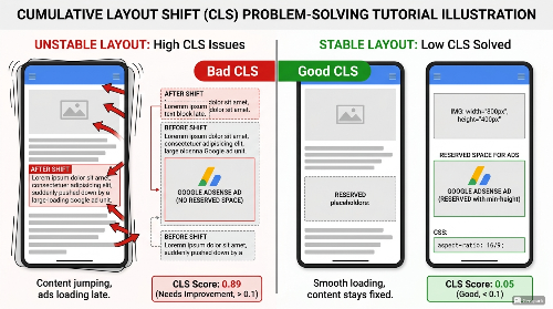 CLS(레이아웃 이동) 문제 해결 애드센스 승인을 방해하는 레이아웃 흔들림 잡기 참고 이미지