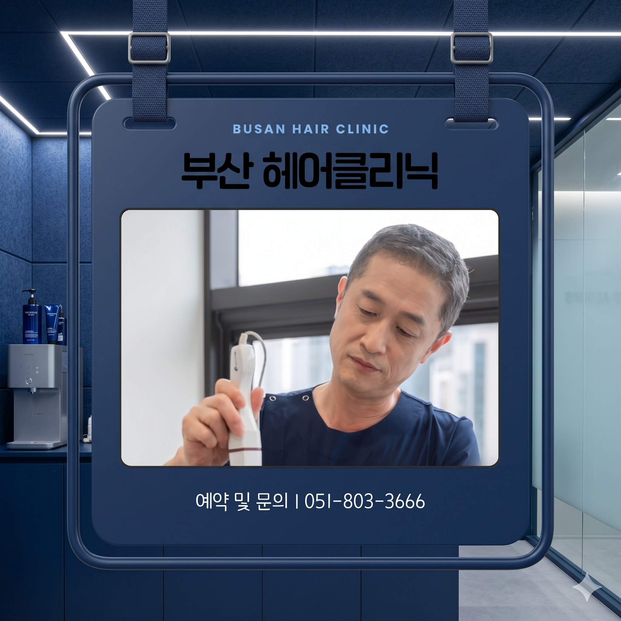 부산M자탈모를 치료하는 병원의 원장님 모습을 AI로 제작