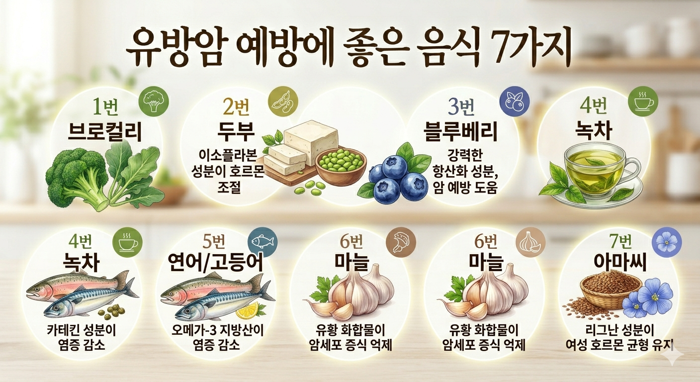 유방암 예방에 도움이 되는 7가지 음식