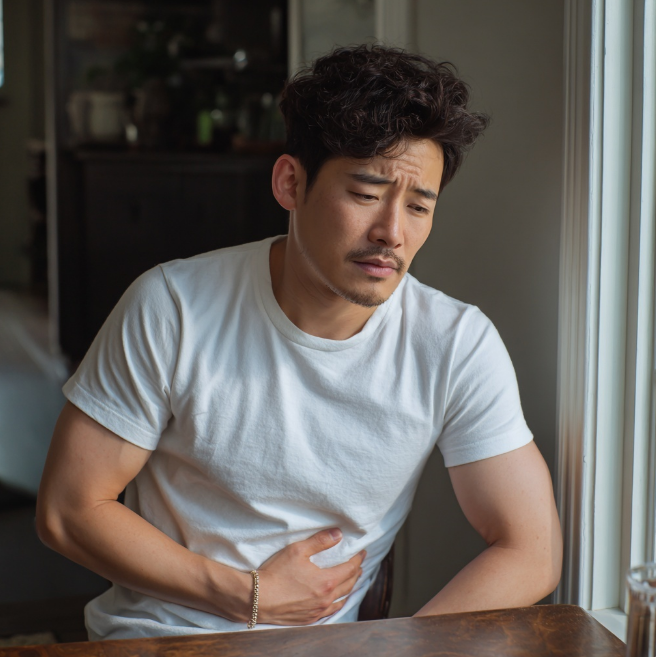 설사로 인한 고통의 표정 아저씨