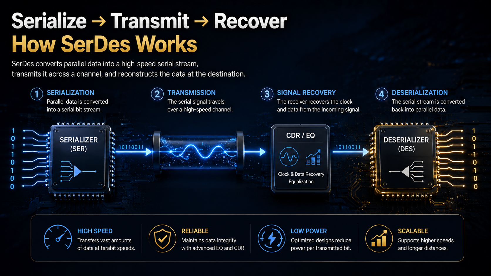 How SerDes works through serialization high-speed transmission signal recovery and deserialization