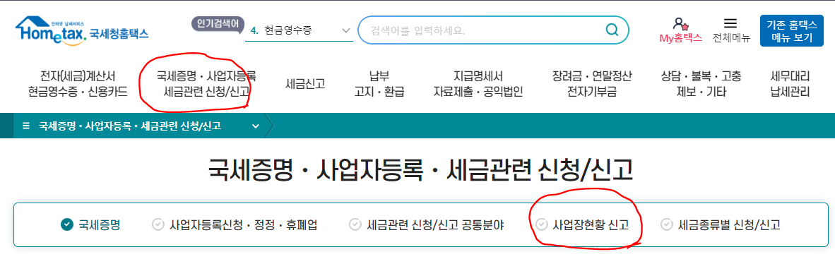 국세청 홈택스 사업장현황신고