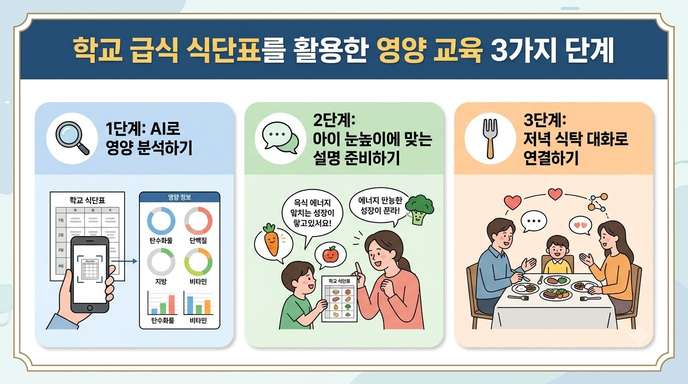 급식표 식생활 교육 3단계 인포그래픽