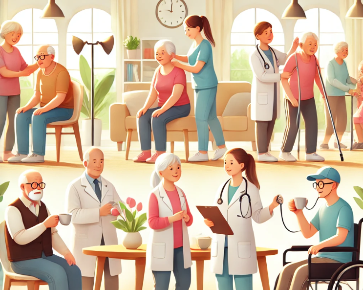 여러가지 노인 복지를 보여주는 이미지