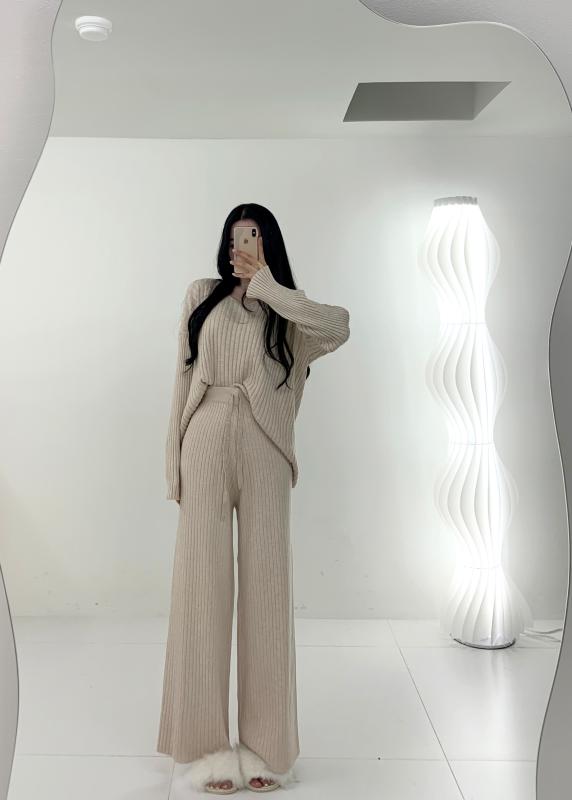 골지 브이넥니트 와이드팬츠set