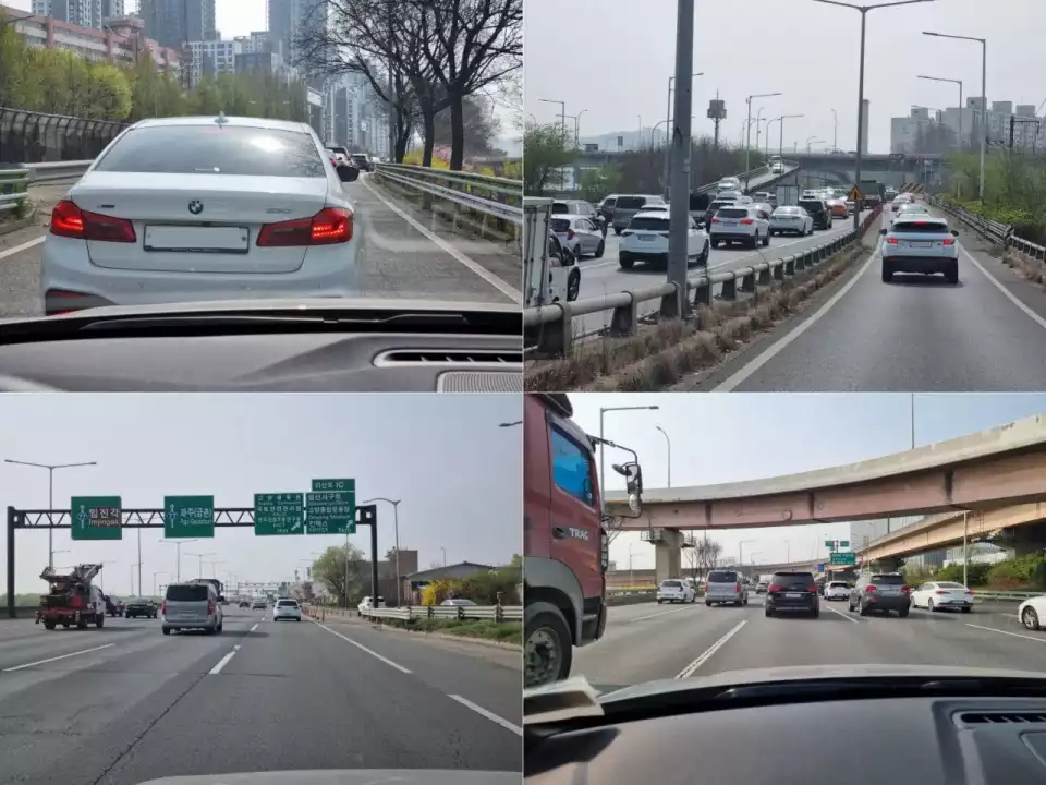 폴스타 2에서 본 올림픽대로와 강변북로의 모습.