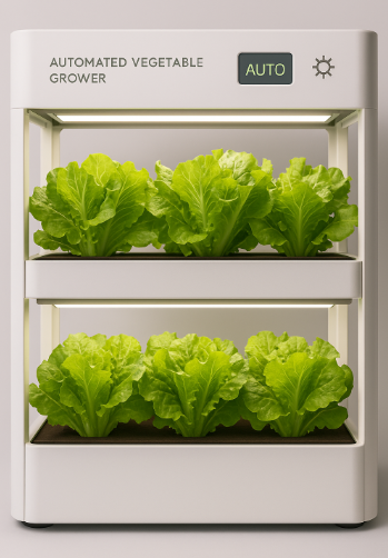 자동 채소 재배기에서 자라고 있는 신선한 상추