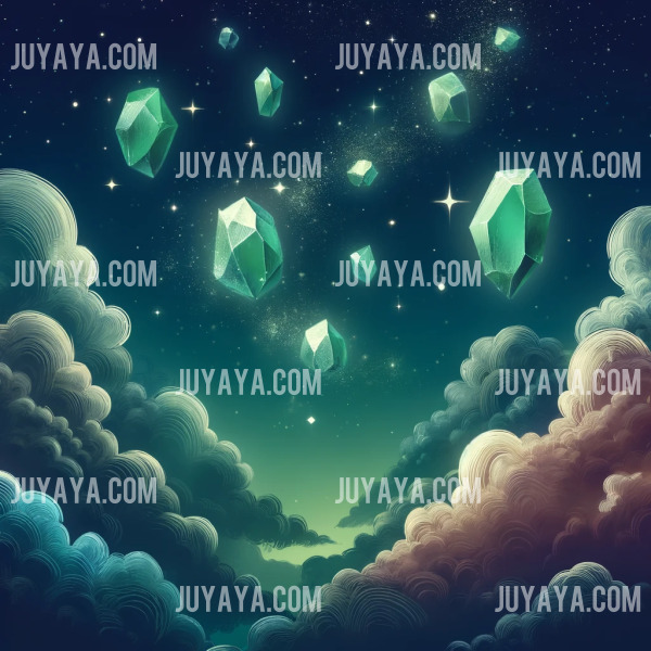 별빛과 구름 속에서 떠다니는 빛나는 옥 조각들&amp;#44; 초현실적인 밤하늘의 풍경