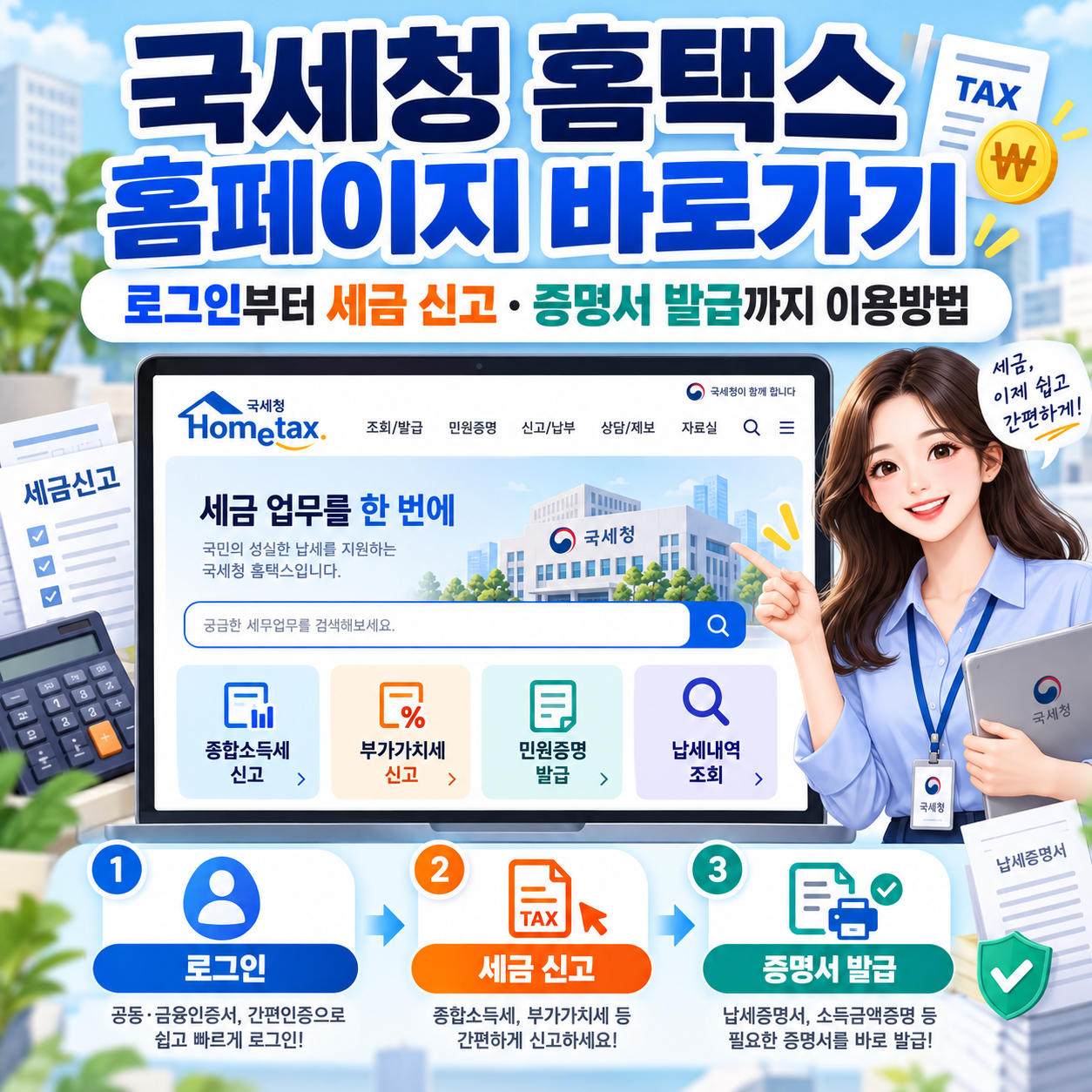 국세청 홈택스 홈페이지 바로가기|로그인부터 세금 신고·증명서 발급까지 이용방법