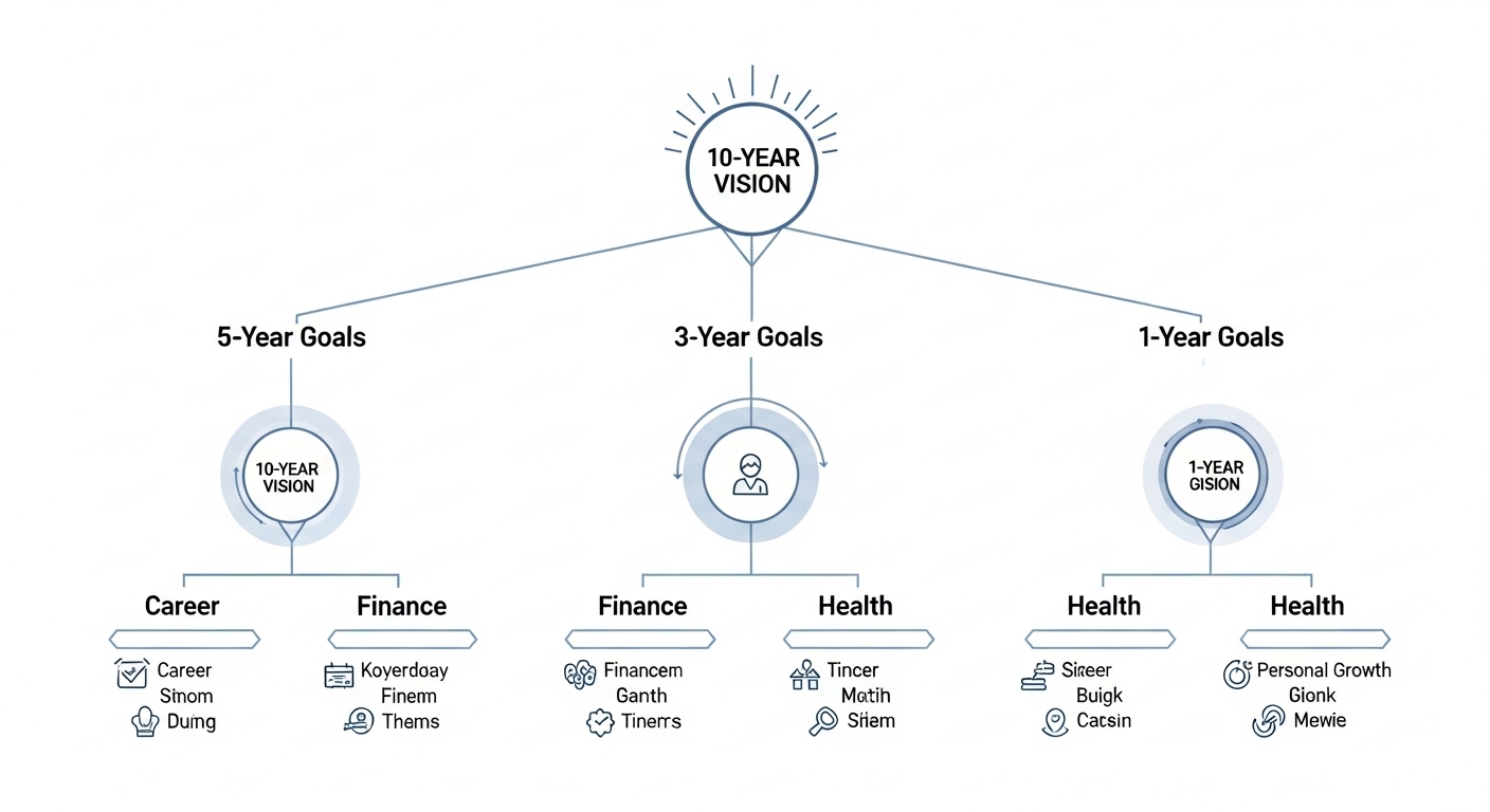 10년 설계, 인생 목표 설정, 비전 계획, 자기계발, 미래 계획, 인생 방향성, 개인 성장, 목표 달성 전략, 스마트 목표, 장기 계획