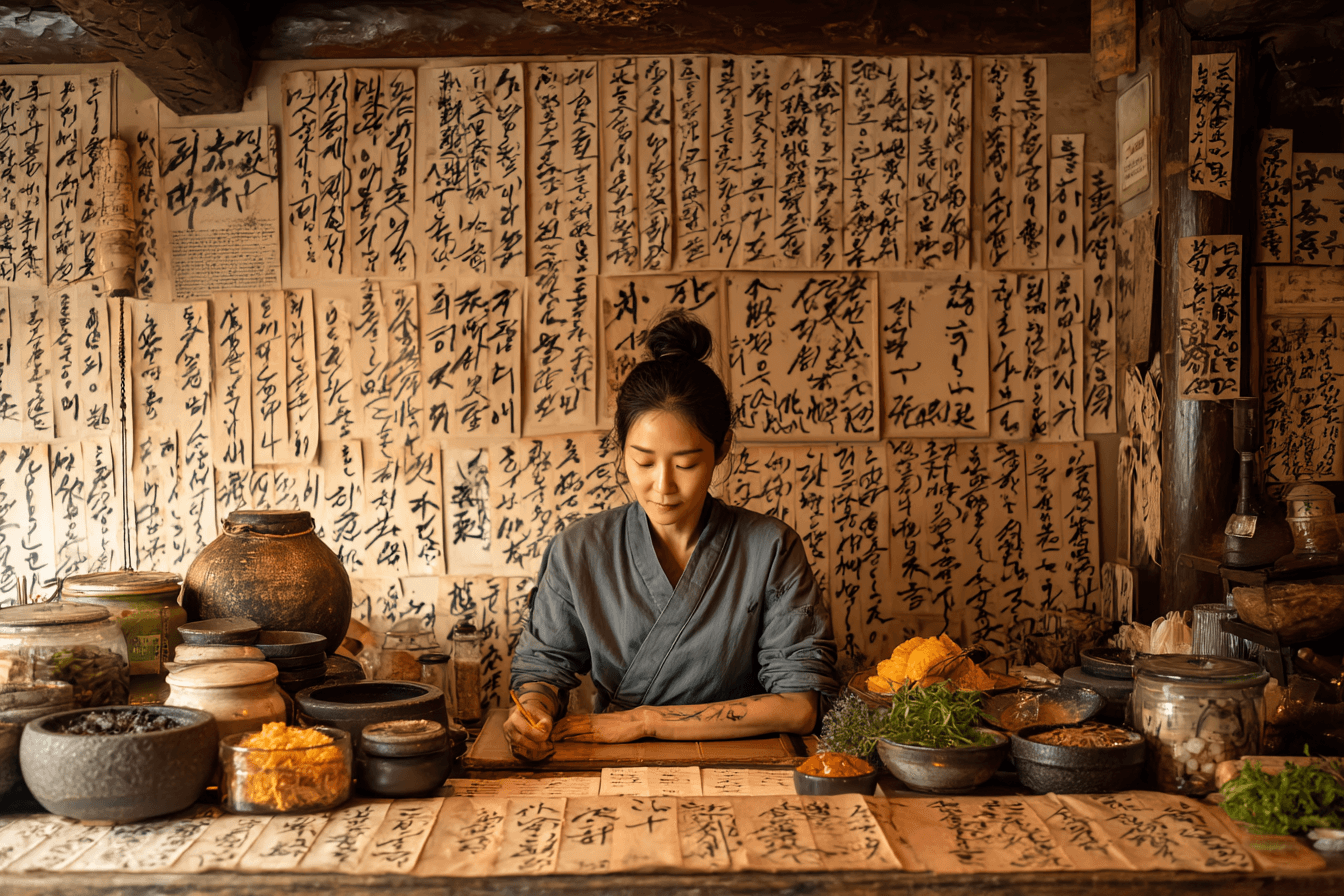 서예-문구와-여성-이미지