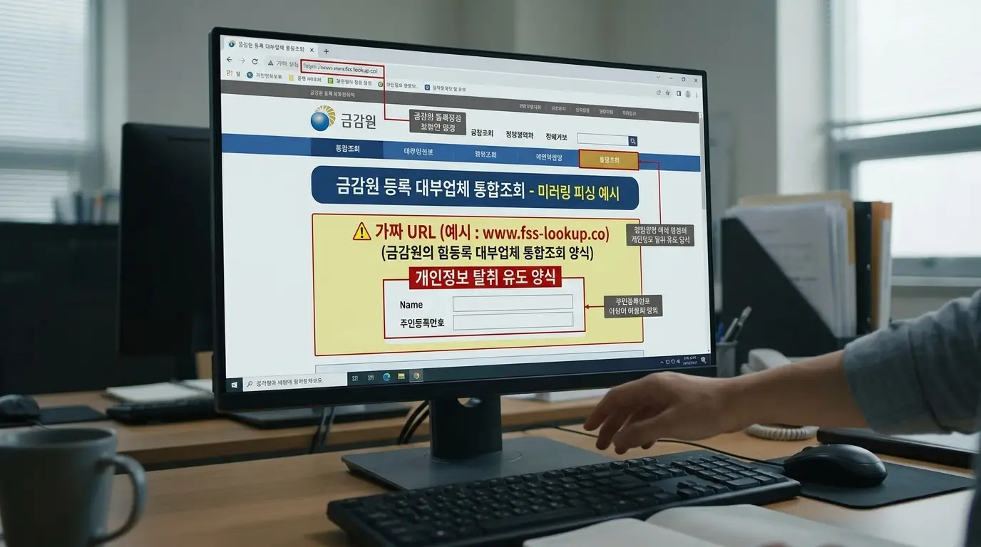 금감원 등록 대부업체 통합조회 사이트 미러링 피싱 예시