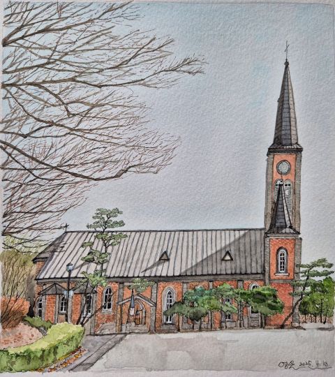 감곡매괴순례지성당 수채화 완성! 느낌 있나요?