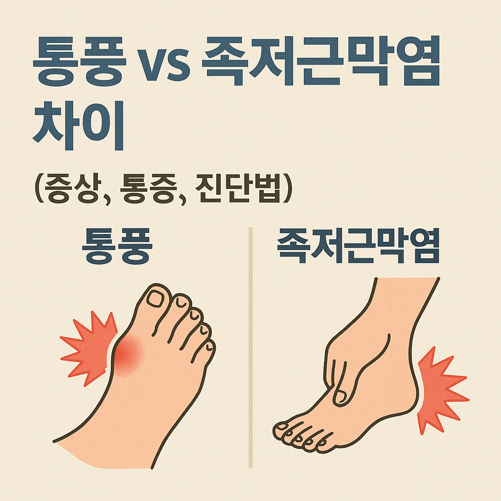 통풍 vs 족저근막염 차이 (증상, 통증, 진단법)