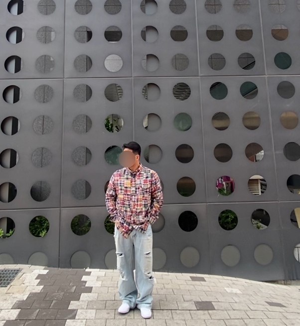 데일리룩(2024. 5. 25.)폴로랄프로렌 패치워크 마드라스 코튼 클래식핏 셔츠 , 에러스익셉티드 디스트레스드 데님팬츠 무파진 연청, 나이키 코트 비전 로우 넥스트 네이처 화이트