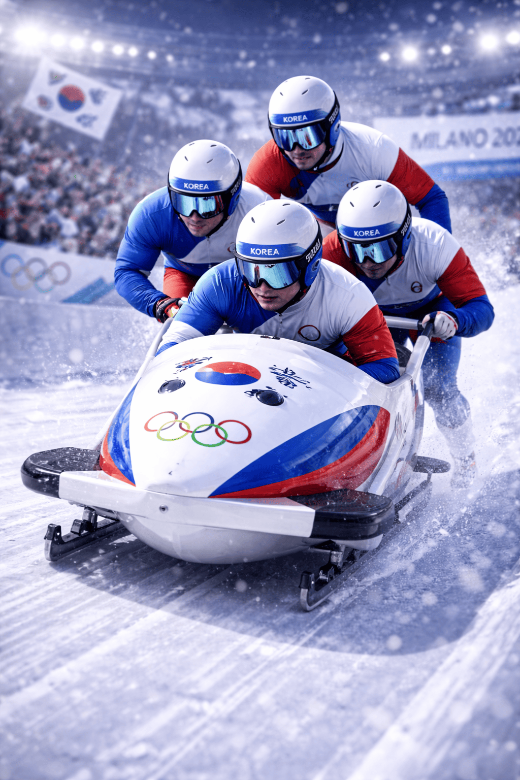 AI로 만든 밀라노 동계 올림픽 봅슬레이 경기 이미지