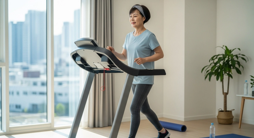 골다공증 예방을 위한 실내 걷기 운동 모습