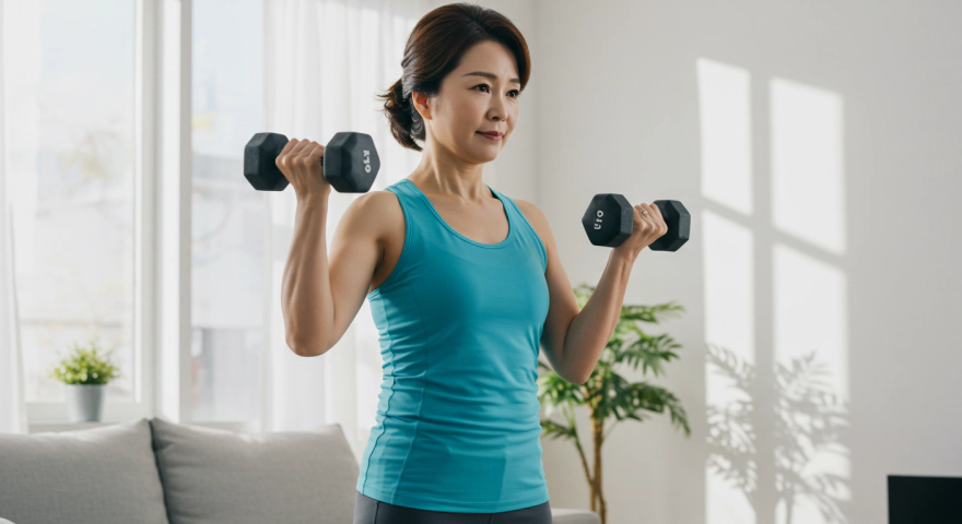 근육 건강을 위해 운동하는 한국인 여성