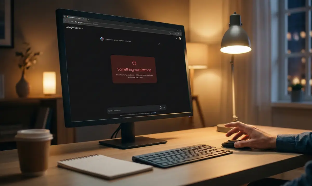 제미나이 화면에 오류 메시지가 떠서 사용자가 곤란해하는 모습