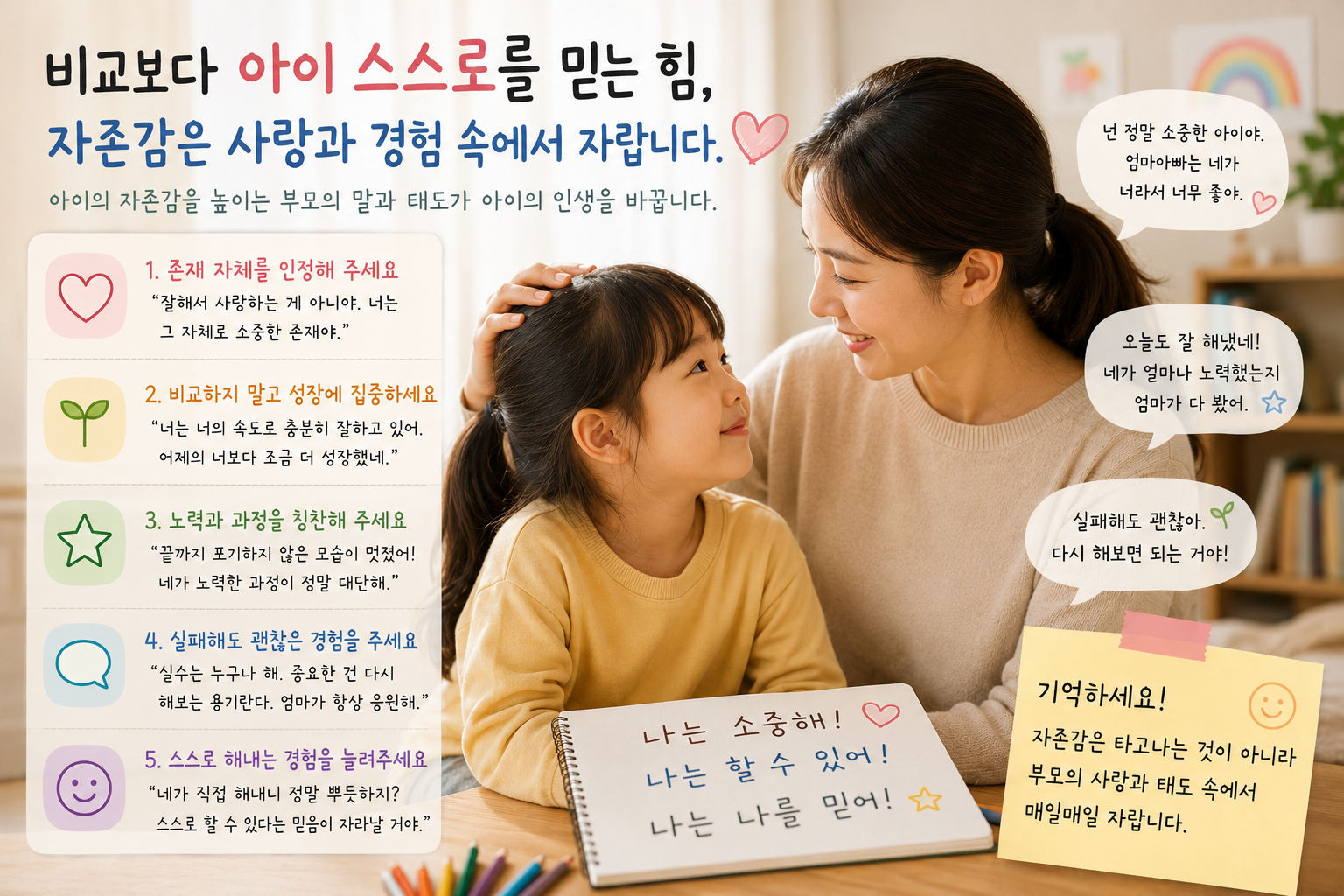 아이 자존감 높이는 법 (존재인정, 실패경험, 자기효능감)