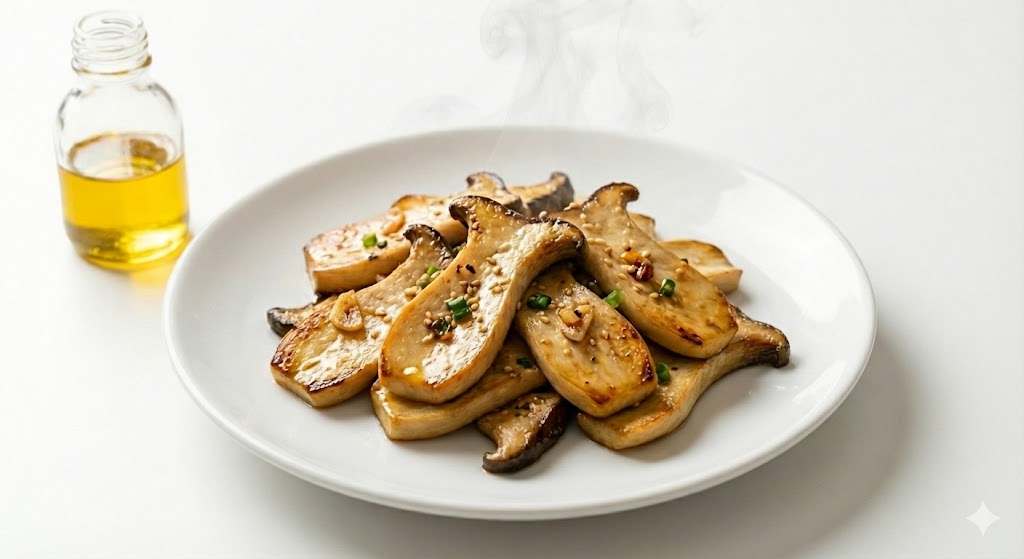 식물성 기름과 함께 가열하여 새송이버섯 속 강력한 항산화 성분인 에르고티오네인의 체내 흡수율을 폭발적으로 높이는 고영양 오일 볶음