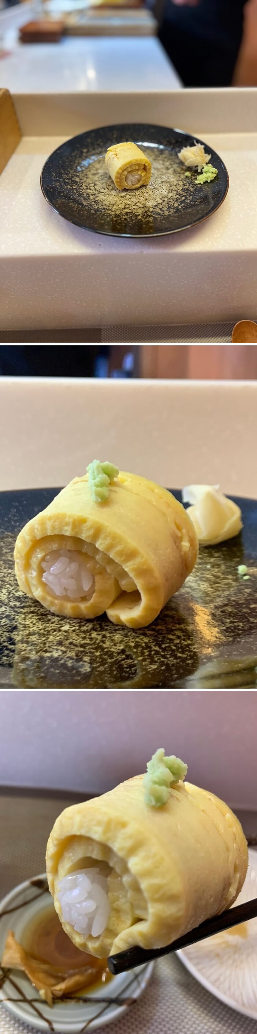 두꺼운 계란이 감싸있는 계란초밥