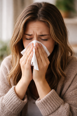 코를 훌쩍이는 인물사진